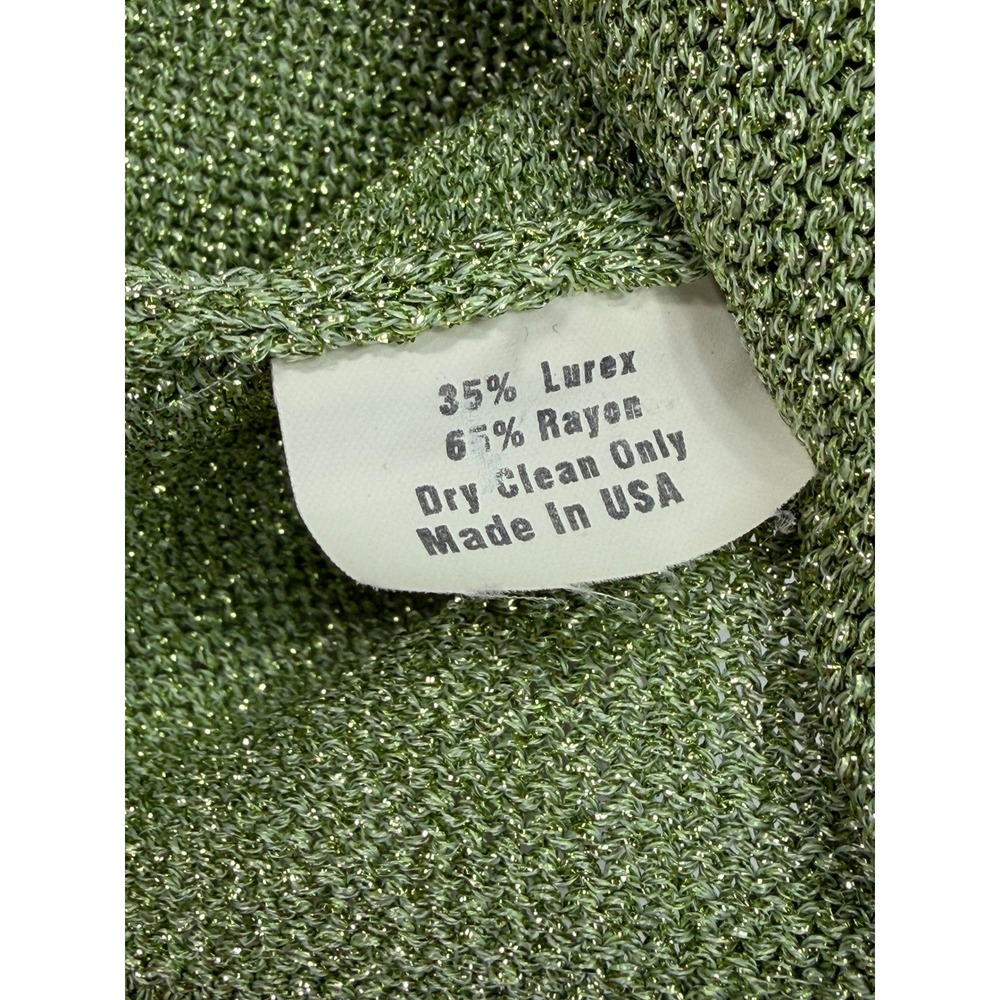 Steven Stolman‎ Green Metallic Lurex Cardigan Gold Button Medium USA Vintage - Picture 4 of 9